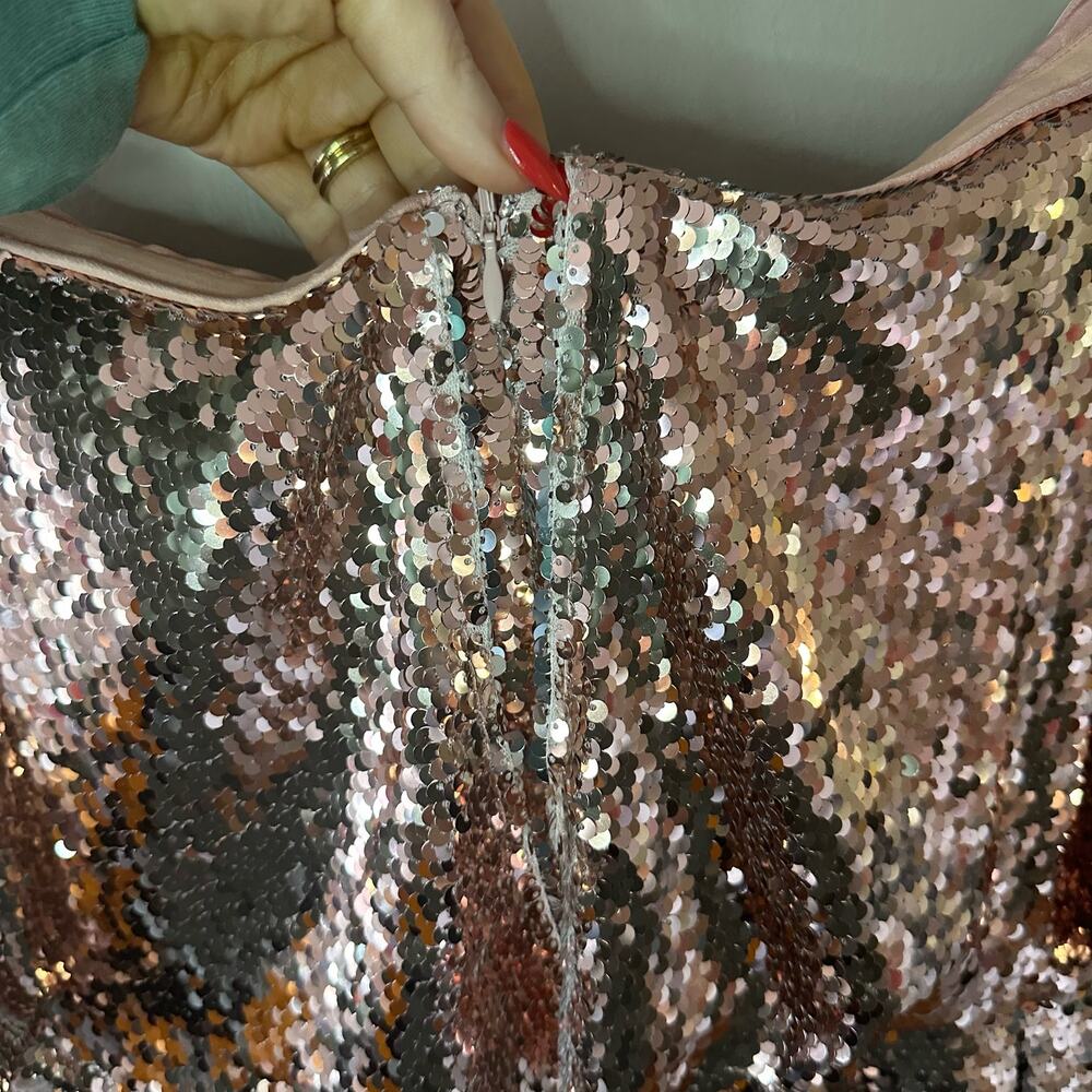 Lovers + Friends Knoll Mini Dress Rose Pink Sequins Strapless Bodycon Size S NWT - Picture 7 of 10